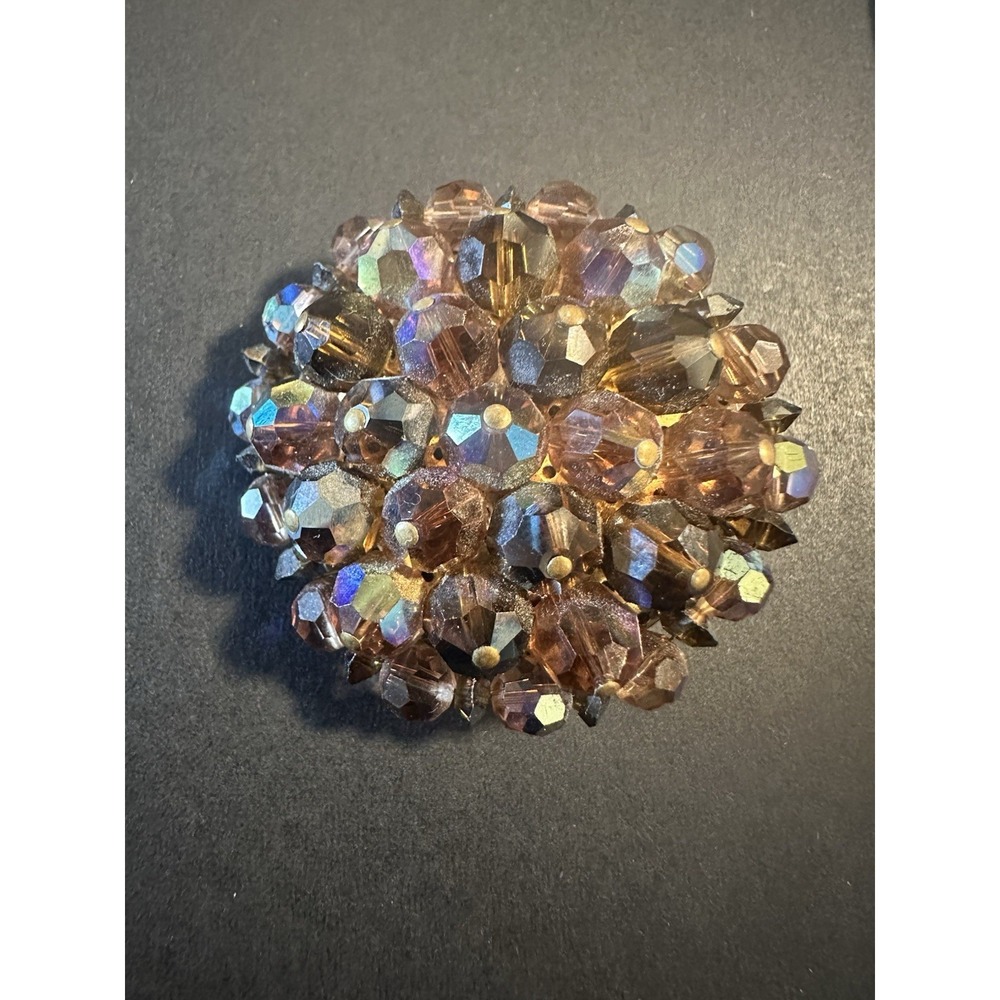 Vintage Rhinestone‎ Brooch Brown Circle Brooch Pin